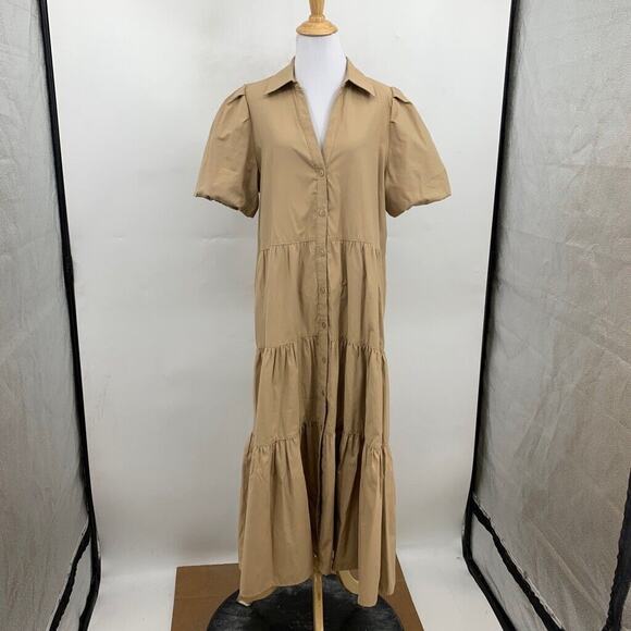 Brochu Walker Dress Womens L Large The Havana Puff Sleeve Button Front Maxi - Picture 2 of 14